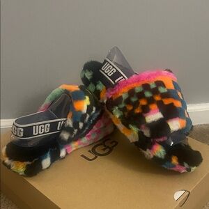 UGG Colorful Checkered Fluffy Slippers